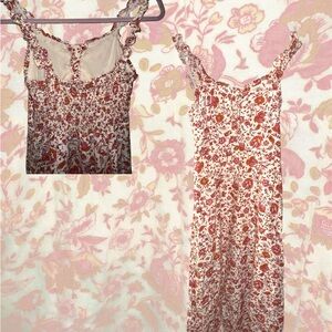 Japna Red and Cream Floral Maxi Dress